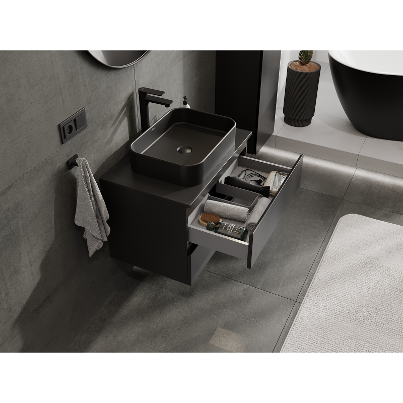 Mexen Orio meuble de salle de bain sous-lavabo 70 cm, 2 tiroirs, noir mat - 91A10-07047-2-BFF71