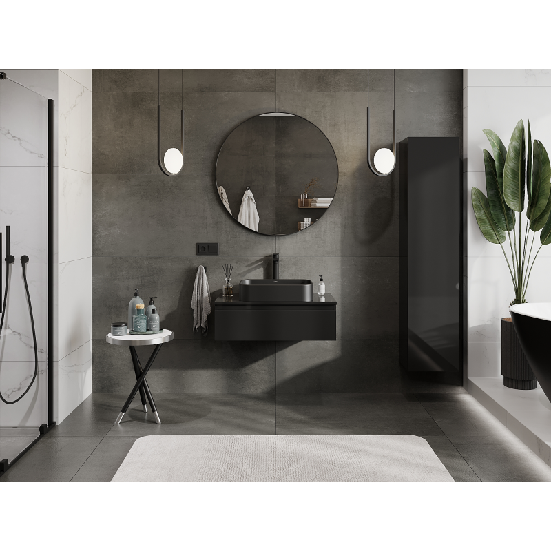 Mexen Orio armoire de salle de bain sous-lavabo 80 cm, 1 tiroir, noir brillant - 91A10-08023-1-BF70