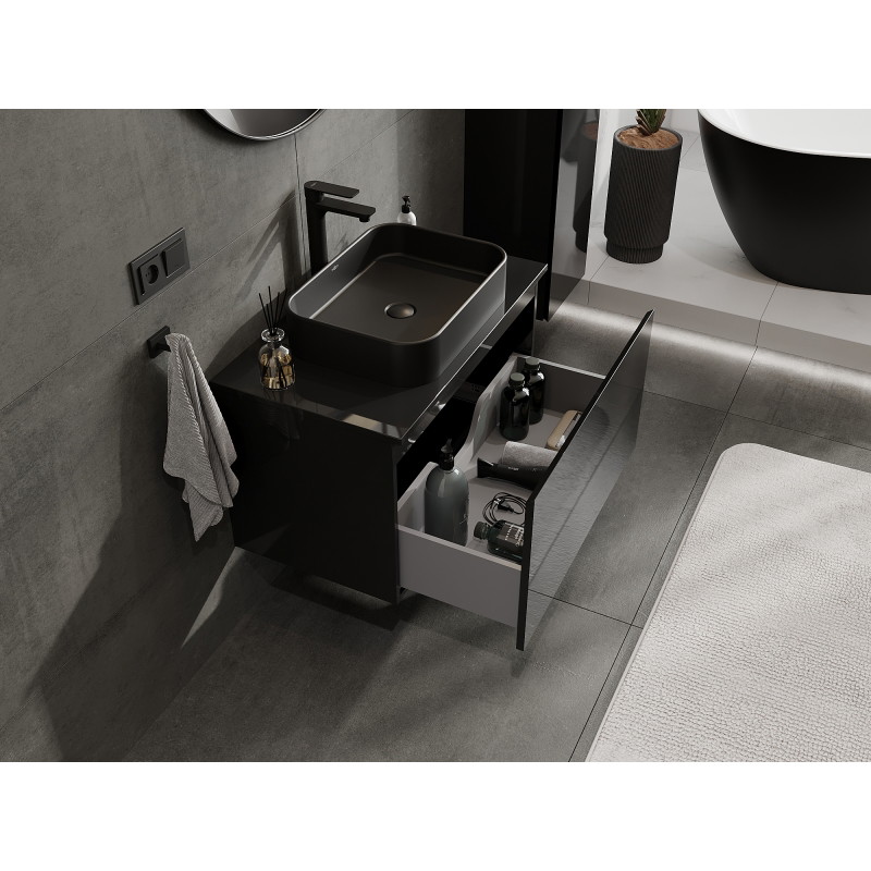 Mexen Orio meuble de salle de bain sous lavabo 80 cm, 1 tiroir, noir brillant - 91A10-08047-1-BF70