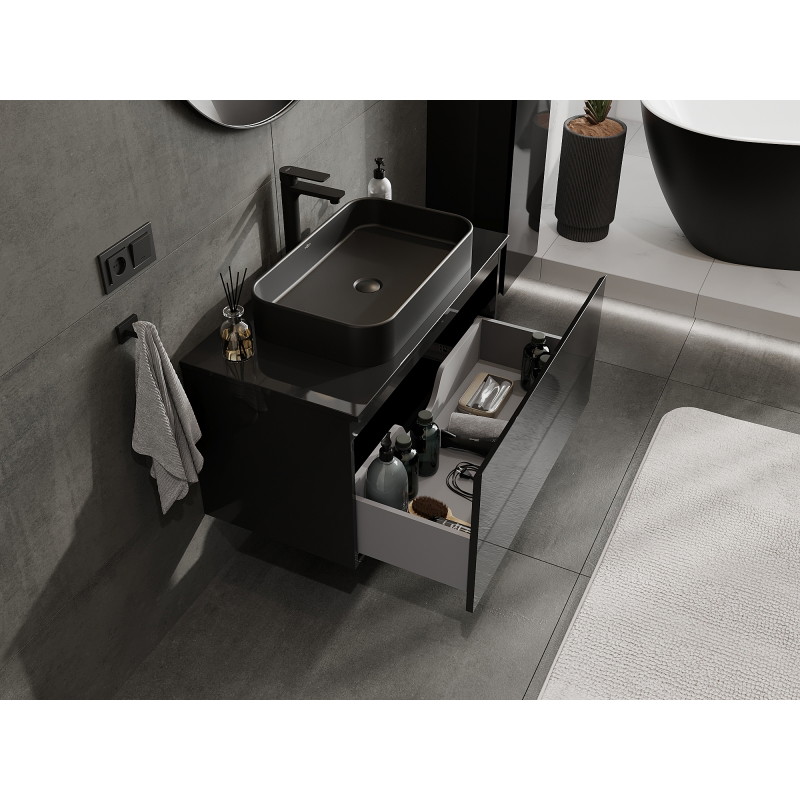 Mexen Orio meuble de salle de bain sous lavabo 90 cm, 1 tiroir, noir brillant - 91A10-09047-1-BF70