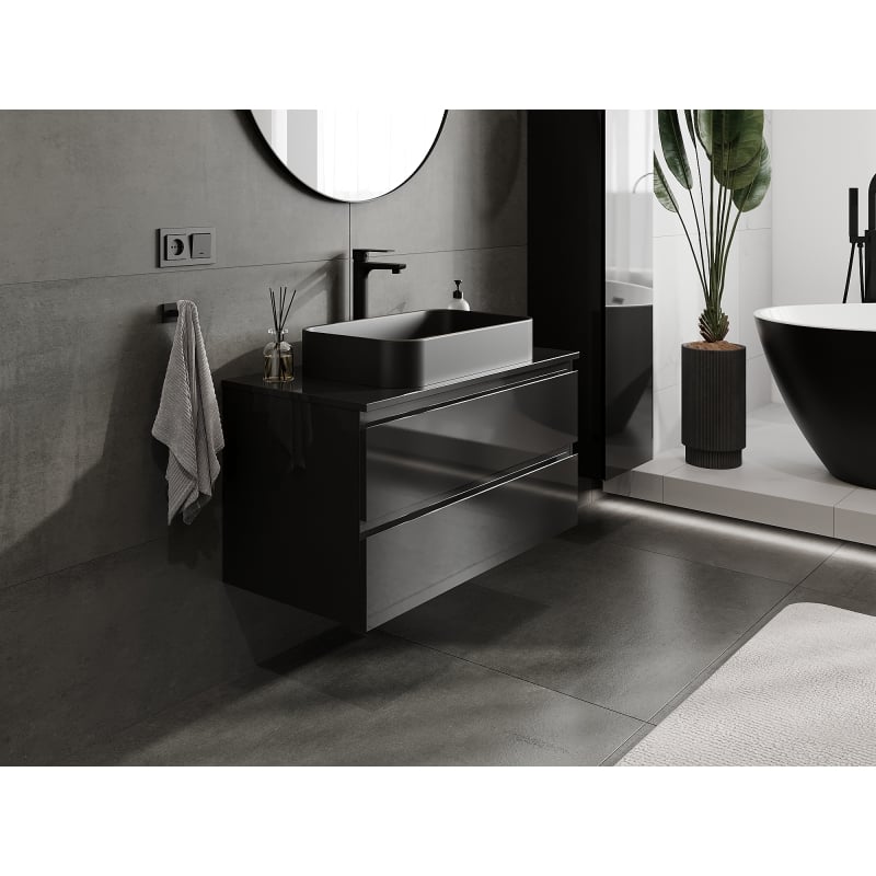 Mexen Orio meuble de salle de bains sous vasque 90 cm, 2 tiroirs, noir brillant - 91A10-09047-2-BFF70