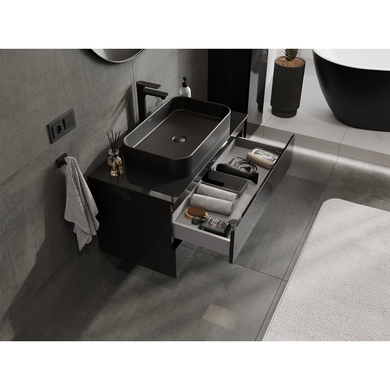Mexen Orio meuble de salle de bains sous vasque 90 cm, 2 tiroirs, noir brillant - 91A10-09047-2-BFF70