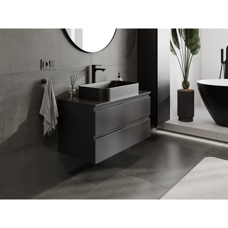 Mexen Orio meuble de salle de bain sous-lavabo 90 cm, 2 tiroirs, noir mat - 91A10-09047-2-BFF71