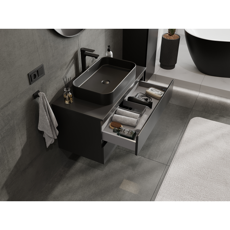 Mexen Orio meuble de salle de bain sous-lavabo 90 cm, 2 tiroirs, noir mat - 91A10-09047-2-BFF71