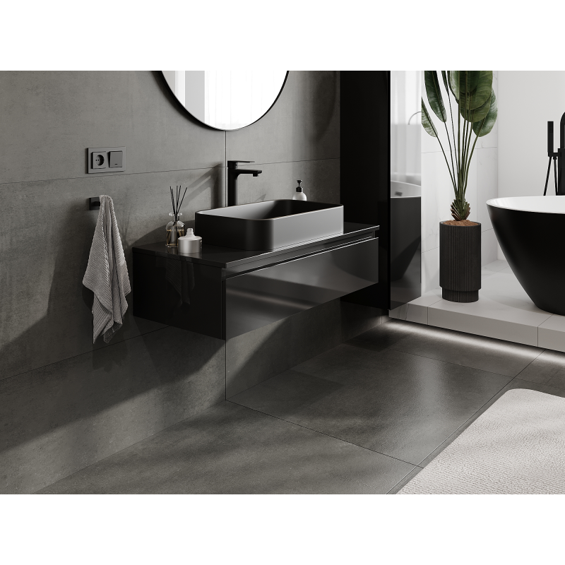 Mexen Orio meuble de salle de bain sous lavabo 100 cm, 1 tiroir, noir brillant - 91A10-10023-1-BF70