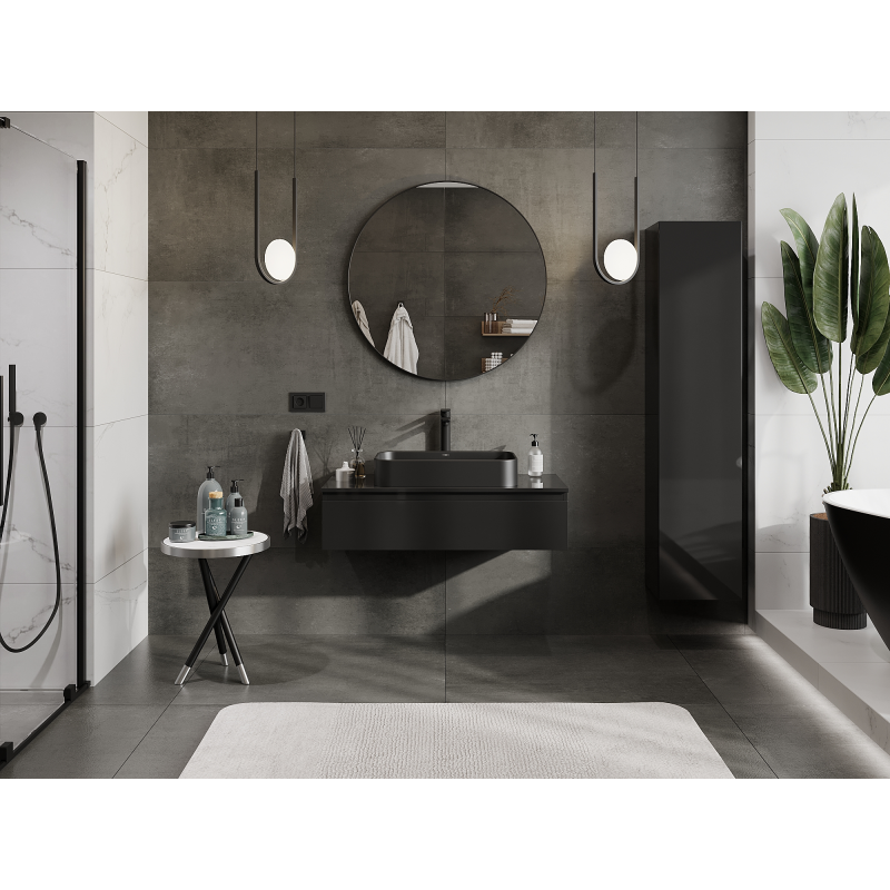 Mexen Orio meuble de salle de bain sous lavabo 100 cm, 1 tiroir, noir brillant - 91A10-10023-1-BF70