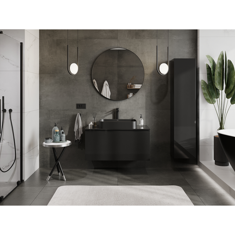 Mexen Orio meuble de salle de bains sous lavabo 100 cm, 1 tiroir, noir brillant - 91A10-10047-1-BF70
