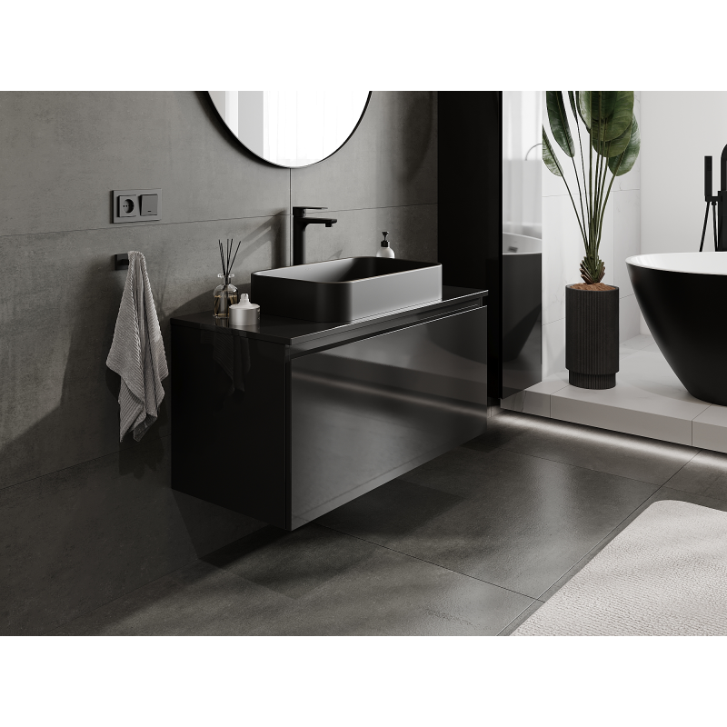 Mexen Orio meuble de salle de bains sous lavabo 100 cm, 1 tiroir, noir brillant - 91A10-10047-1-BF70