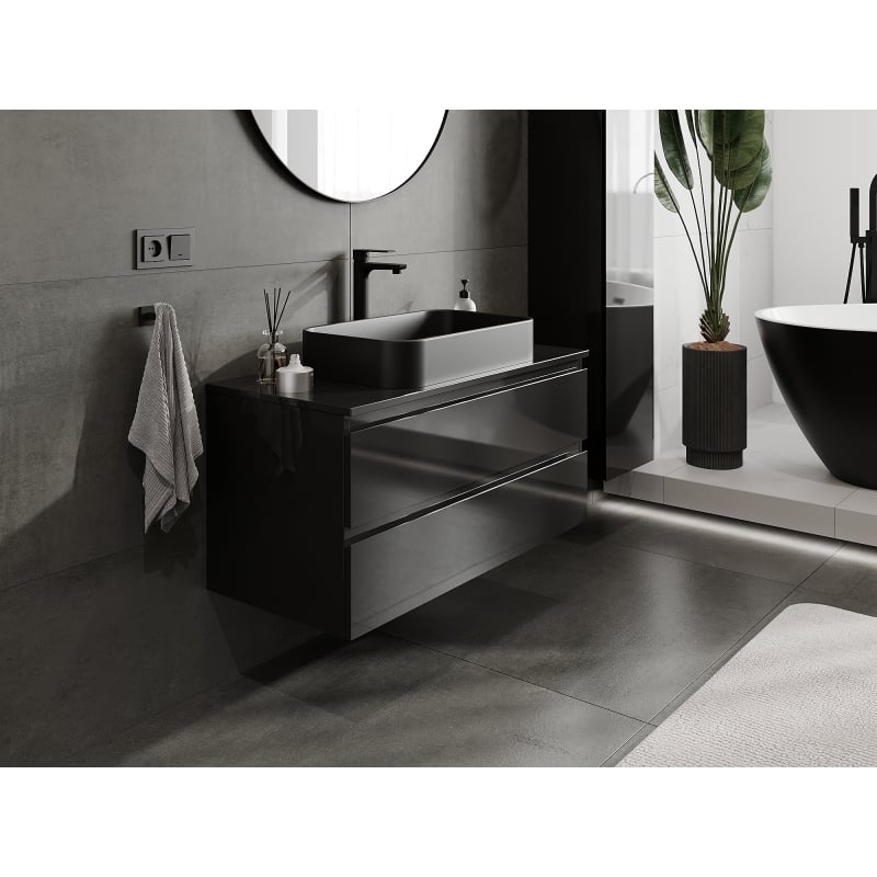 Mexen Orio meuble de salle de bain sous lavabo 100 cm, 2 tiroirs, noir brillant - 91A10-10047-2-BFF70