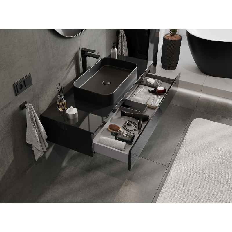 Mexen Orio meuble de salle de bains sous lavabo 120 cm, 1 tiroir, noir brillant - 91A10-12023-1-BF70