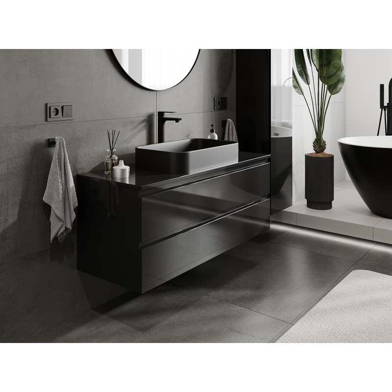 Mexen Orio meuble de salle de bain sous lavabo 120 cm, 2 tiroirs, noir brillant - 91A10-12047-2-BFF70