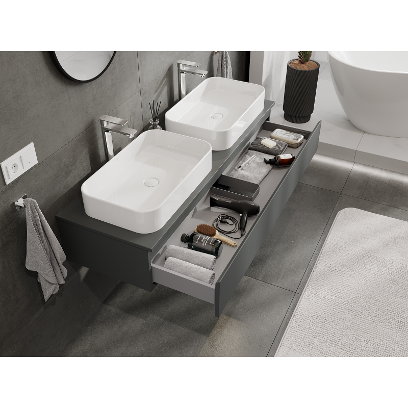 Mexen Orio meuble de salle de bain sous lavabo 140 cm, 1 tiroir, graphite mat - 91A10-14023-1-BF66
