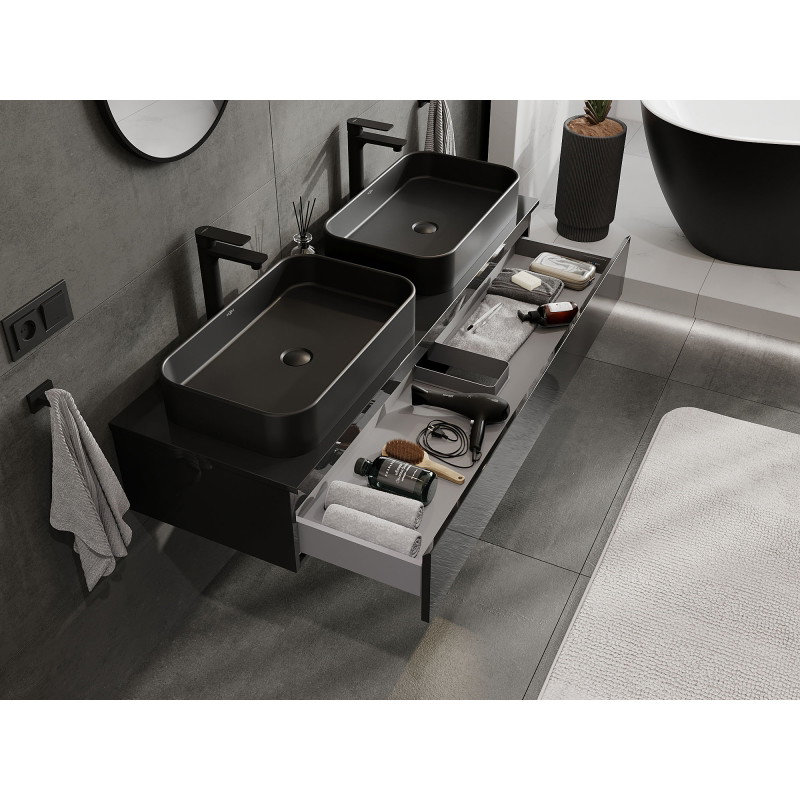 Mexen Orio armoire de salle de bain sous lavabo 140 cm, 1 tiroir, noir brillant - 91A10-14023-1-BF70