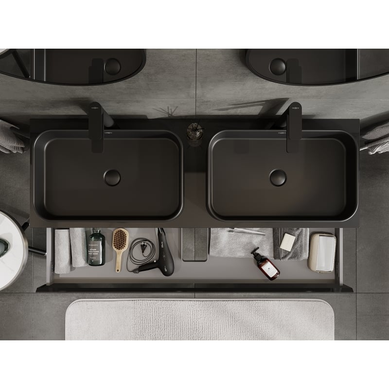 Mexen Orio armoire de salle de bain sous lavabo 140 cm, 1 tiroir, noir brillant - 91A10-14023-1-BF70