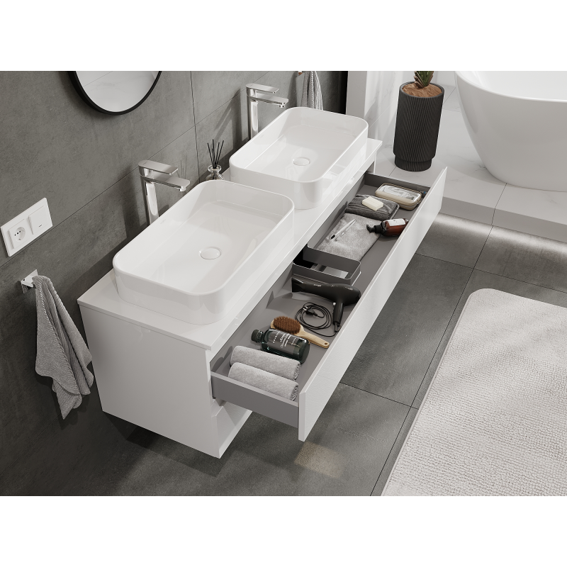 Mexen Orio meuble de salle de bain sous lavabo 140 cm, 2 tiroirs, blanc brillant - 91A10-14047-2-BFF00