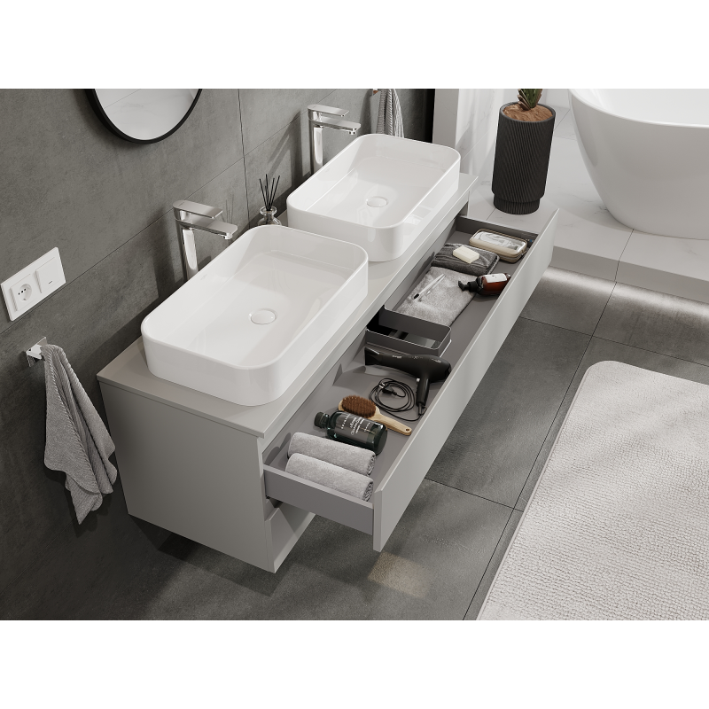 Mexen Orio armoire de salle de bains sous lavabo 140 cm, 2 tiroirs, gris mat - 91A10-14047-2-BFF62