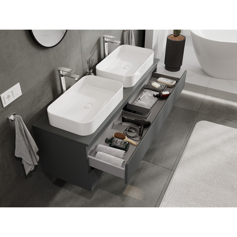 Mexen Orio armoire de salle de bain sous lavabo 140 cm, 2 tiroirs, graphite mat - 91A10-14047-2-BFF66