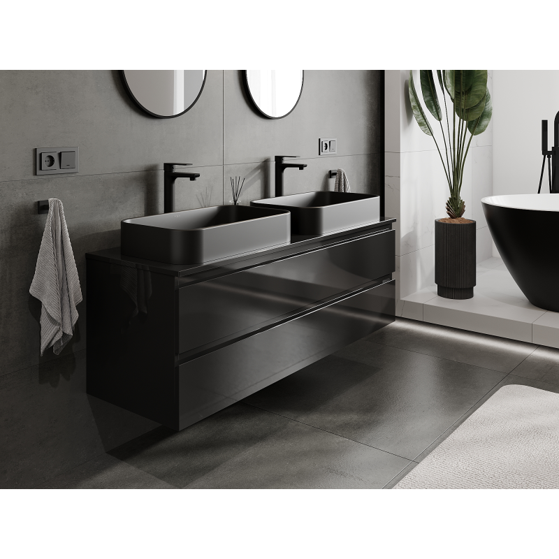 Mexen Orio armoire de salle de bain sous-lavabo 140 cm, 2 tiroirs, noir brillant - 91A10-14047-2-BFF70
