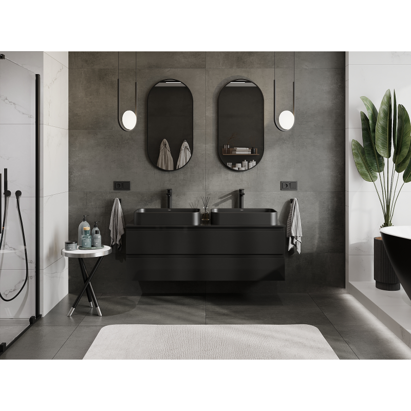 Mexen Orio armoire de salle de bain sous-lavabo 140 cm, 2 tiroirs, noir brillant - 91A10-14047-2-BFF70