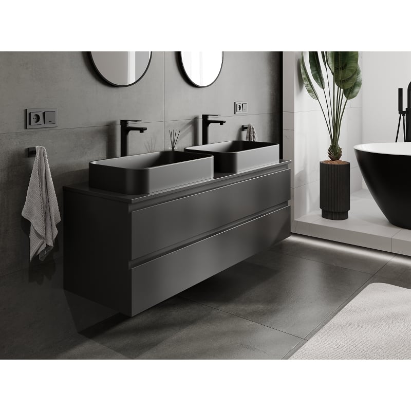 Mexen Orio meuble de salle de bain sous lavabo 140 cm, 2 tiroirs, noir mat - 91A10-14047-2-BFF71