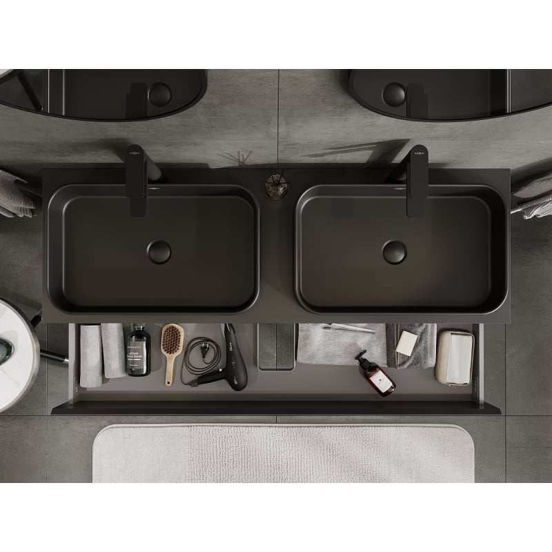 Mexen Orio meuble de salle de bain sous lavabo 140 cm, 2 tiroirs, noir mat - 91A10-14047-2-BFF71