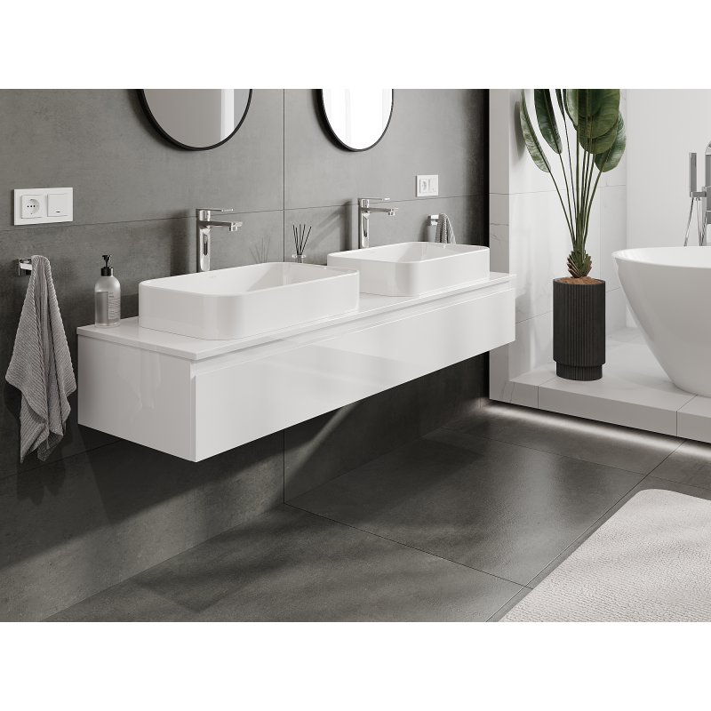 Mexen Orio meuble sous-lavabo 160 cm, 1 tiroir, blanc brillant - 91A10-16023-1-BF00