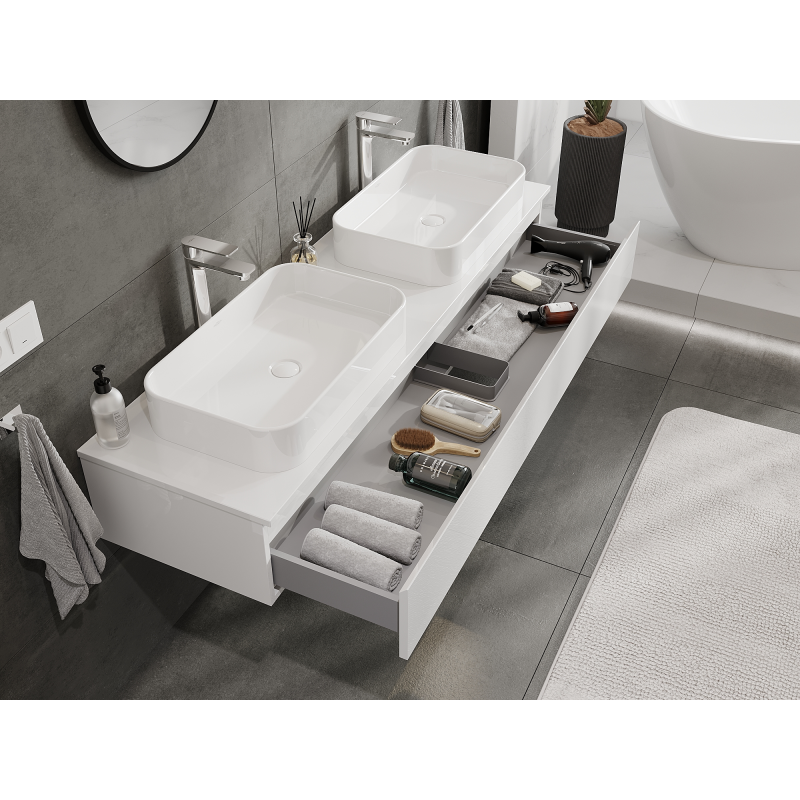 Mexen Orio meuble sous-lavabo 160 cm, 1 tiroir, blanc brillant - 91A10-16023-1-BF00