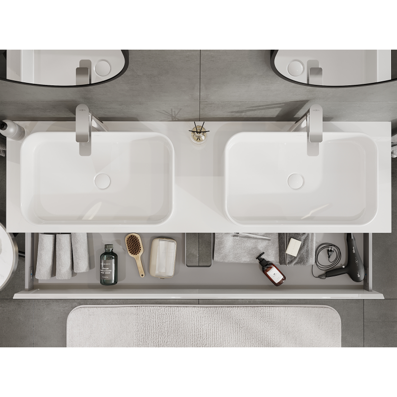 Mexen Orio meuble sous-lavabo 160 cm, 1 tiroir, blanc brillant - 91A10-16023-1-BF00