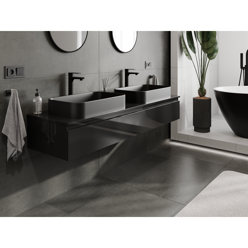 Mexen Orio cabinet de salle de bain sous lavabo 160 cm, 1 tiroir, noir brillant - 91A10-16023-1-BF70