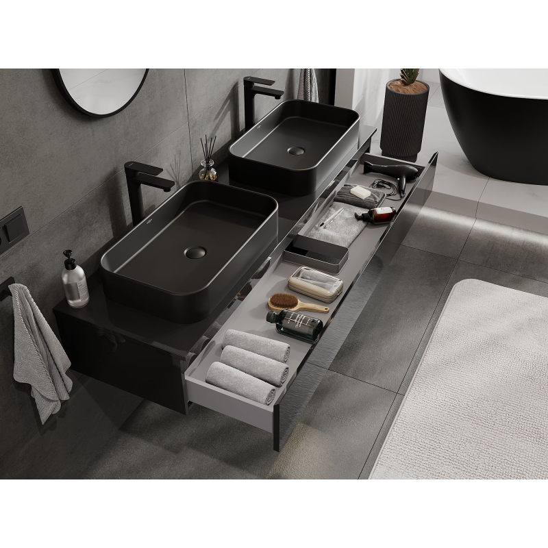 Mexen Orio cabinet de salle de bain sous lavabo 160 cm, 1 tiroir, noir brillant - 91A10-16023-1-BF70