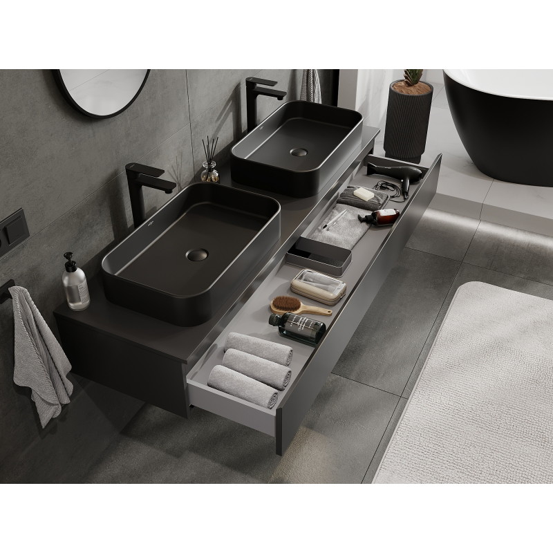 Mexen Orio meuble sous-vasque 160 cm, 1 tiroir, noir mat - 91A10-16023-1-BF71