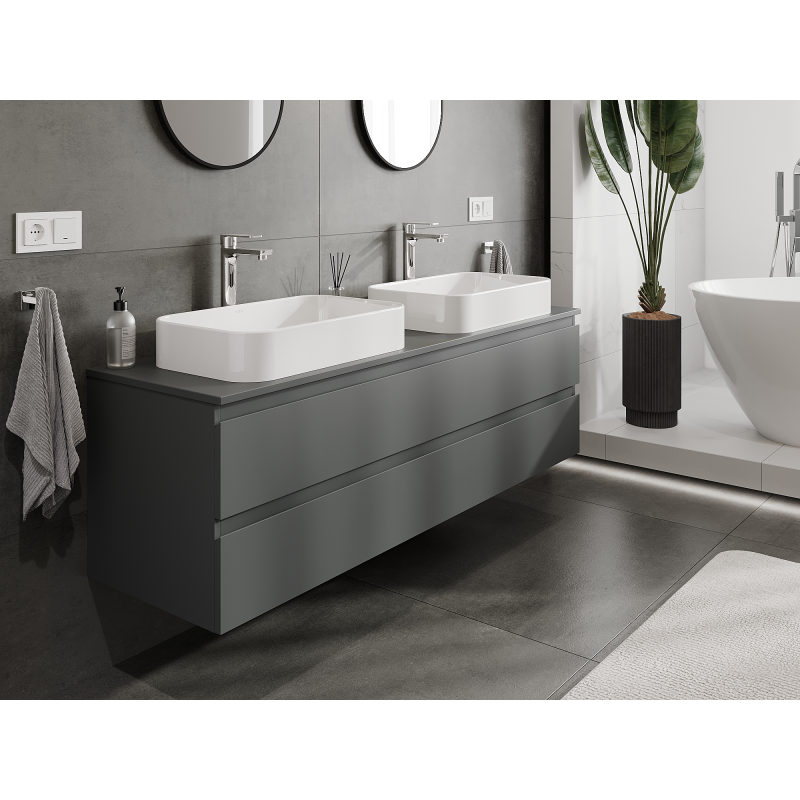 Mexen Orio armoire de salle de bain sous lavabo 160 cm, 2 tiroirs, graphite mat - 91A10-16047-2-BFF66