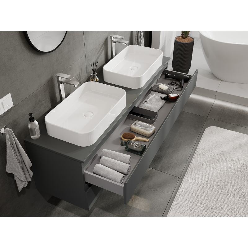 Mexen Orio armoire de salle de bain sous lavabo 160 cm, 2 tiroirs, graphite mat - 91A10-16047-2-BFF66