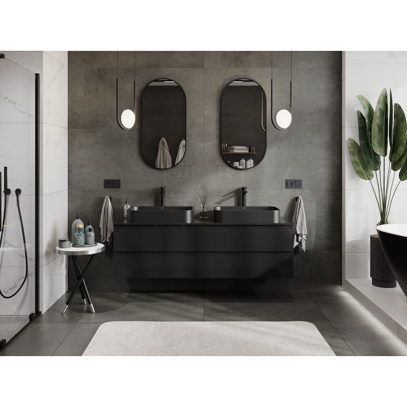 Mexen Orio meuble de salle de bain sous-lavabo 160 cm, 2 tiroirs, noir brillant - 91A10-16047-2-BFF70