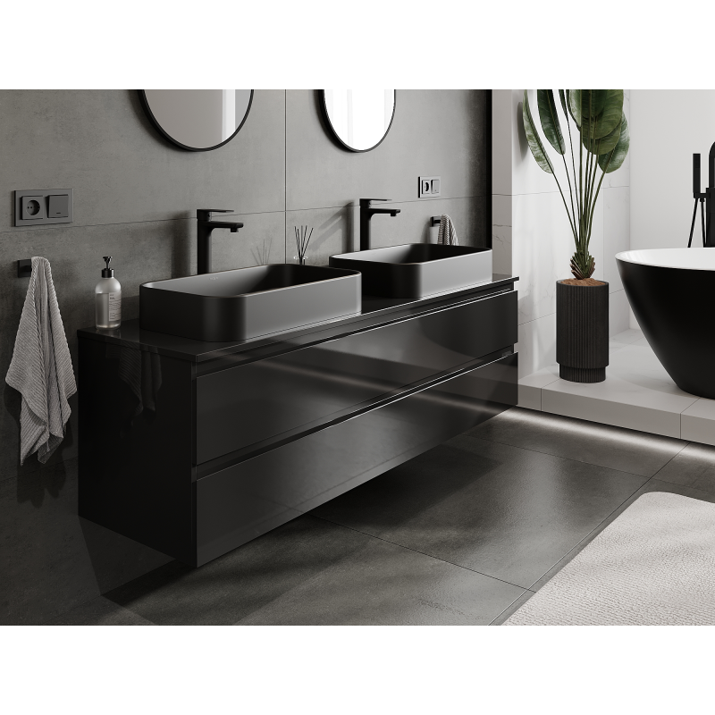 Mexen Orio meuble de salle de bain sous-lavabo 160 cm, 2 tiroirs, noir brillant - 91A10-16047-2-BFF70
