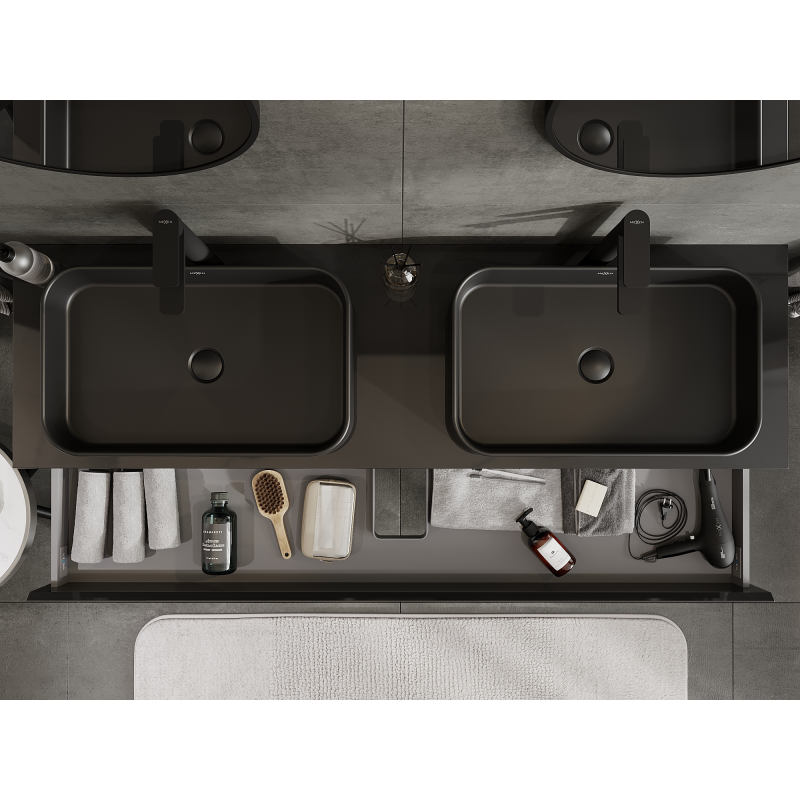 Mexen Orio meuble de salle de bain sous-lavabo 160 cm, 2 tiroirs, noir brillant - 91A10-16047-2-BFF70