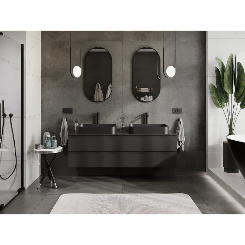 Mexen Orio meuble de salle de bain sous-lavabo 160 cm, 2 tiroirs, noir mat - 91A10-16047-2-BFF71