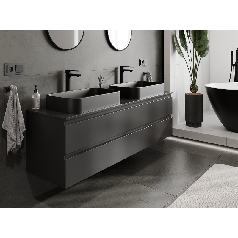 Mexen Orio meuble de salle de bain sous-lavabo 160 cm, 2 tiroirs, noir mat - 91A10-16047-2-BFF71