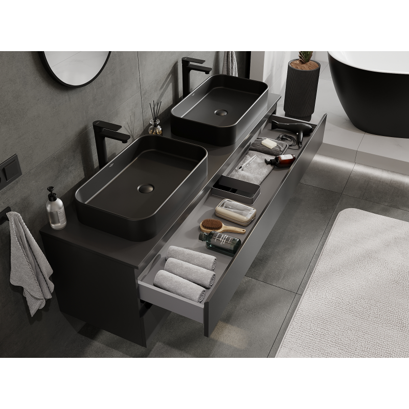 Mexen Orio meuble de salle de bain sous-lavabo 160 cm, 2 tiroirs, noir mat - 91A10-16047-2-BFF71