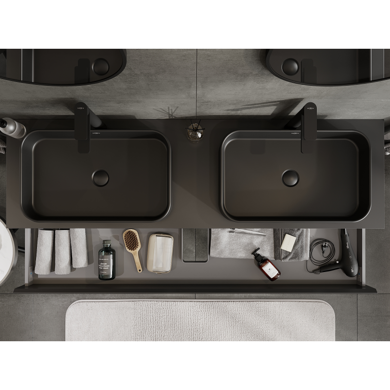 Mexen Orio meuble de salle de bain sous-lavabo 160 cm, 2 tiroirs, noir mat - 91A10-16047-2-BFF71