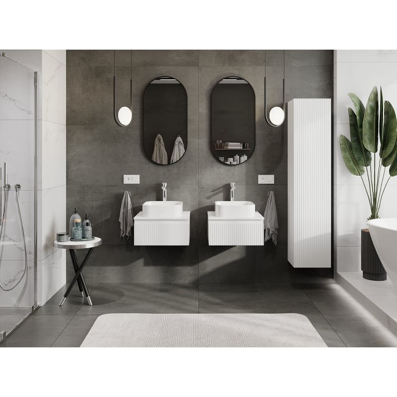 Mexen Rivel armoire de salle de bain sous lavabo 50 cm, 1 tiroir, rainurée, blanc mat- 91A20-05023-1-BF01