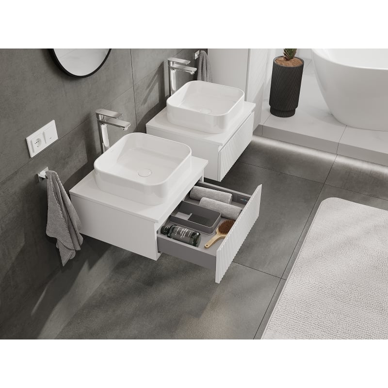 Mexen Rivel armoire de salle de bain sous lavabo 50 cm, 1 tiroir, rainurée, blanc mat- 91A20-05023-1-BF01