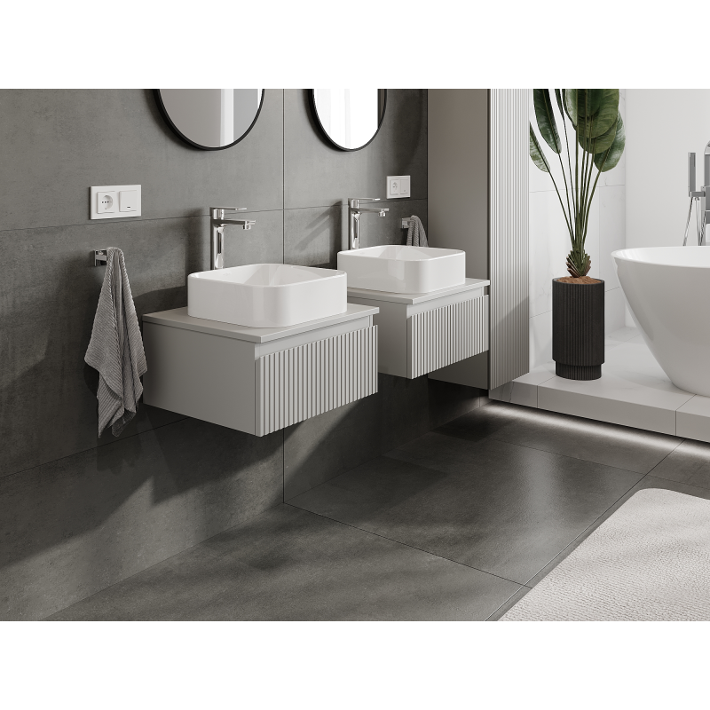 Mexen Rivel meuble de salle de bain sous-vasque 50 cm, 1 tiroir, rainuré, gris mat - 91A20-05023-1-BF62