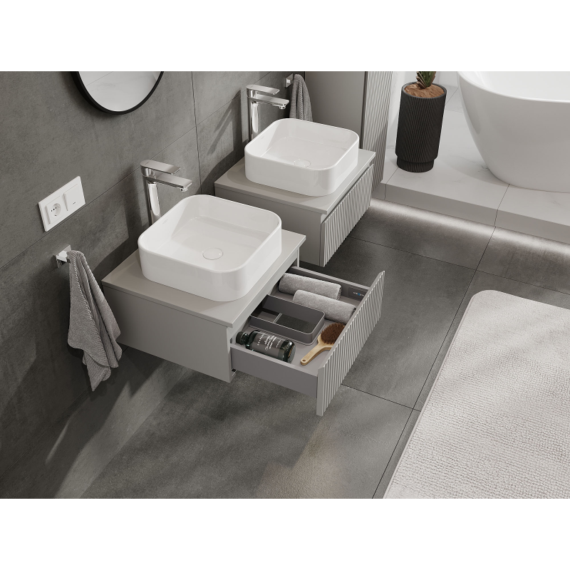 Mexen Rivel meuble de salle de bain sous-vasque 50 cm, 1 tiroir, rainuré, gris mat - 91A20-05023-1-BF62