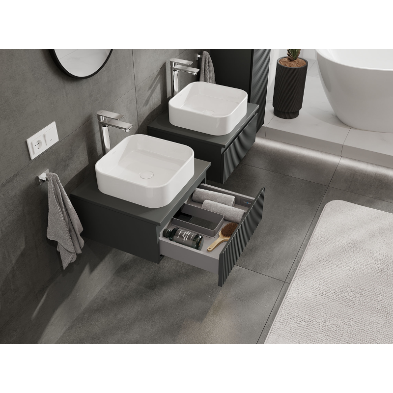 Mexen Rivel meuble de salle de bain sous lavabo 50 cm, 1 tiroir, rainuré, graphite mat - 91A20-05023-1-BF66