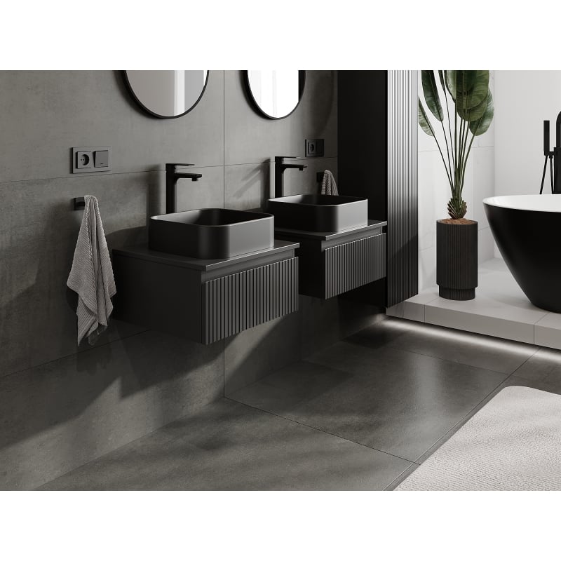 Mexen Rivel meuble de salle de bain sous lavabo 50 cm, 1 tiroir, rainuré, noir mat - 91A20-05023-1-BF71