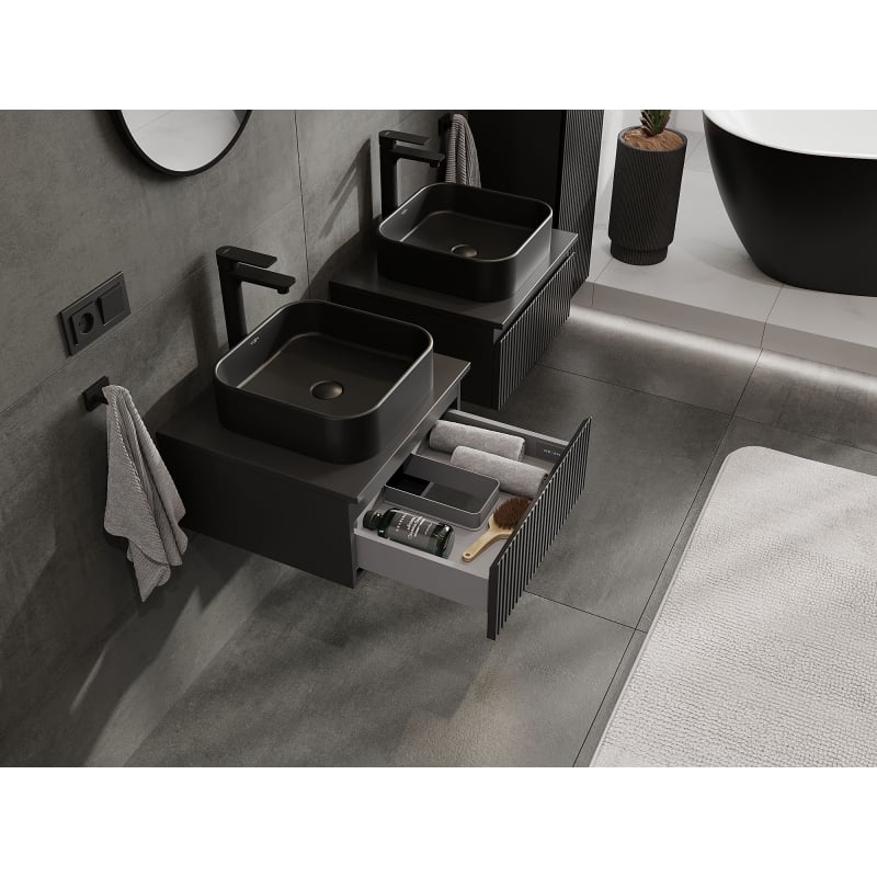 Mexen Rivel meuble de salle de bain sous lavabo 50 cm, 1 tiroir, rainuré, noir mat - 91A20-05023-1-BF71