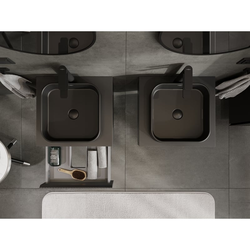 Mexen Rivel meuble de salle de bain sous lavabo 50 cm, 1 tiroir, rainuré, noir mat - 91A20-05023-1-BF71