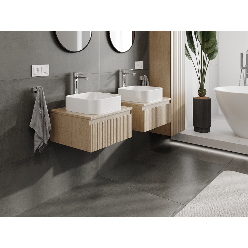 Mexen Rivel armoire de salle de bain sous lavabo 50 cm, 1 tiroir, rainurée, chêne - 91A20-05023-1-BF81