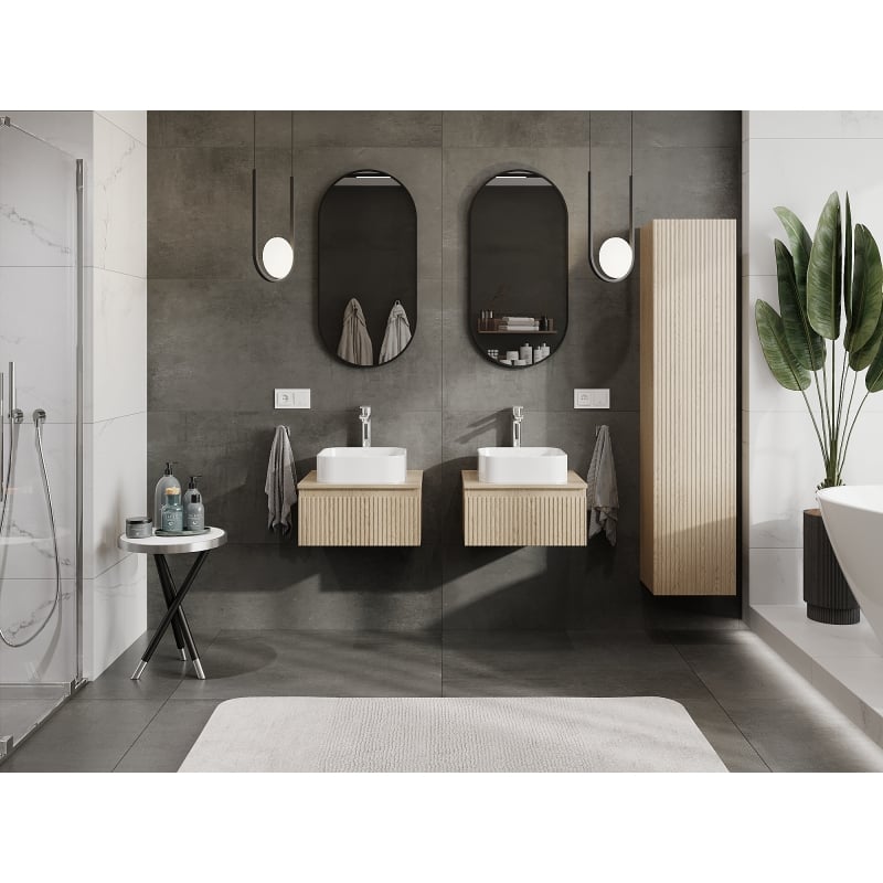 Mexen Rivel armoire de salle de bain sous lavabo 50 cm, 1 tiroir, rainurée, chêne - 91A20-05023-1-BF81